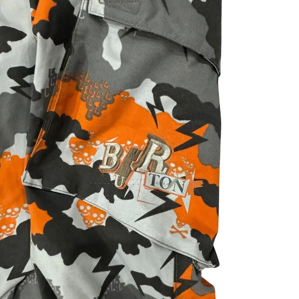 Burton Boys XL Insulated Snowboard Pants Orange Gray Camo Skull Lightning EUC